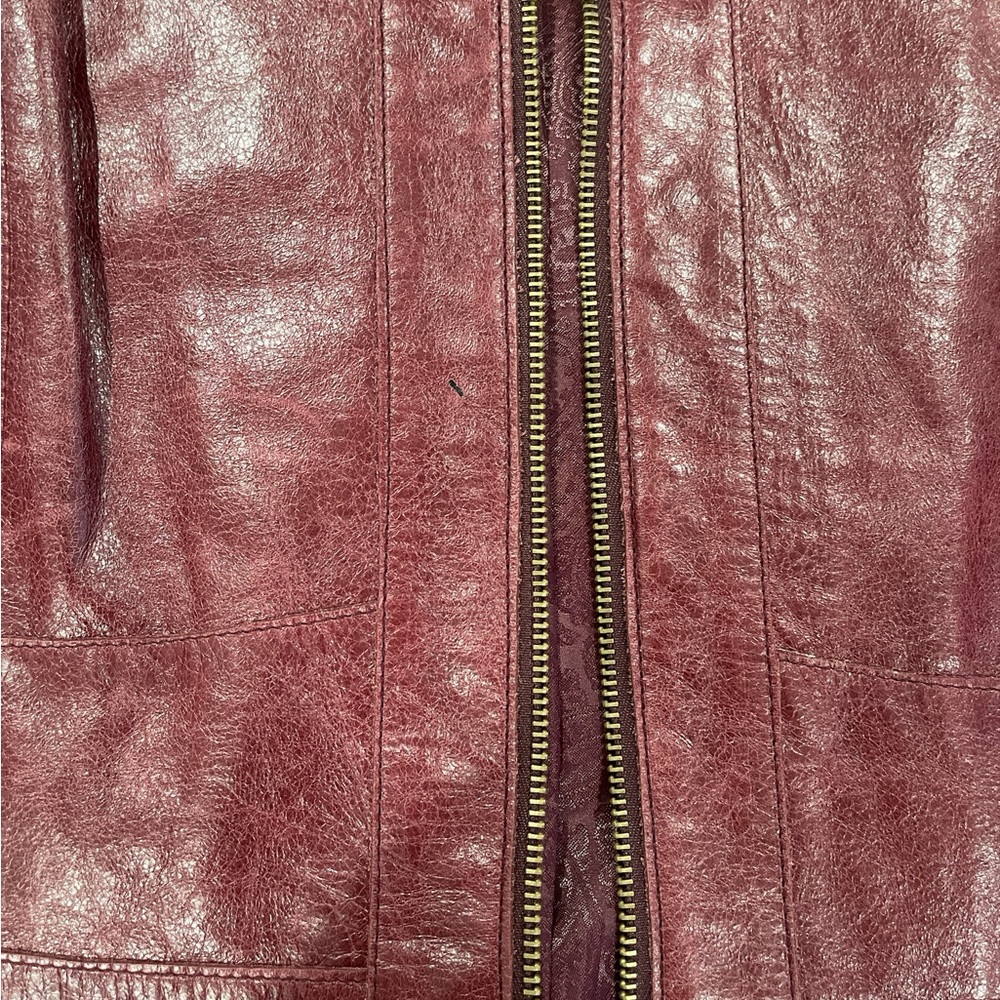 Arden B Leather Zip Front Snap Down Collar Distressed Burgundy Jacket Size L - Picture 5 of 13